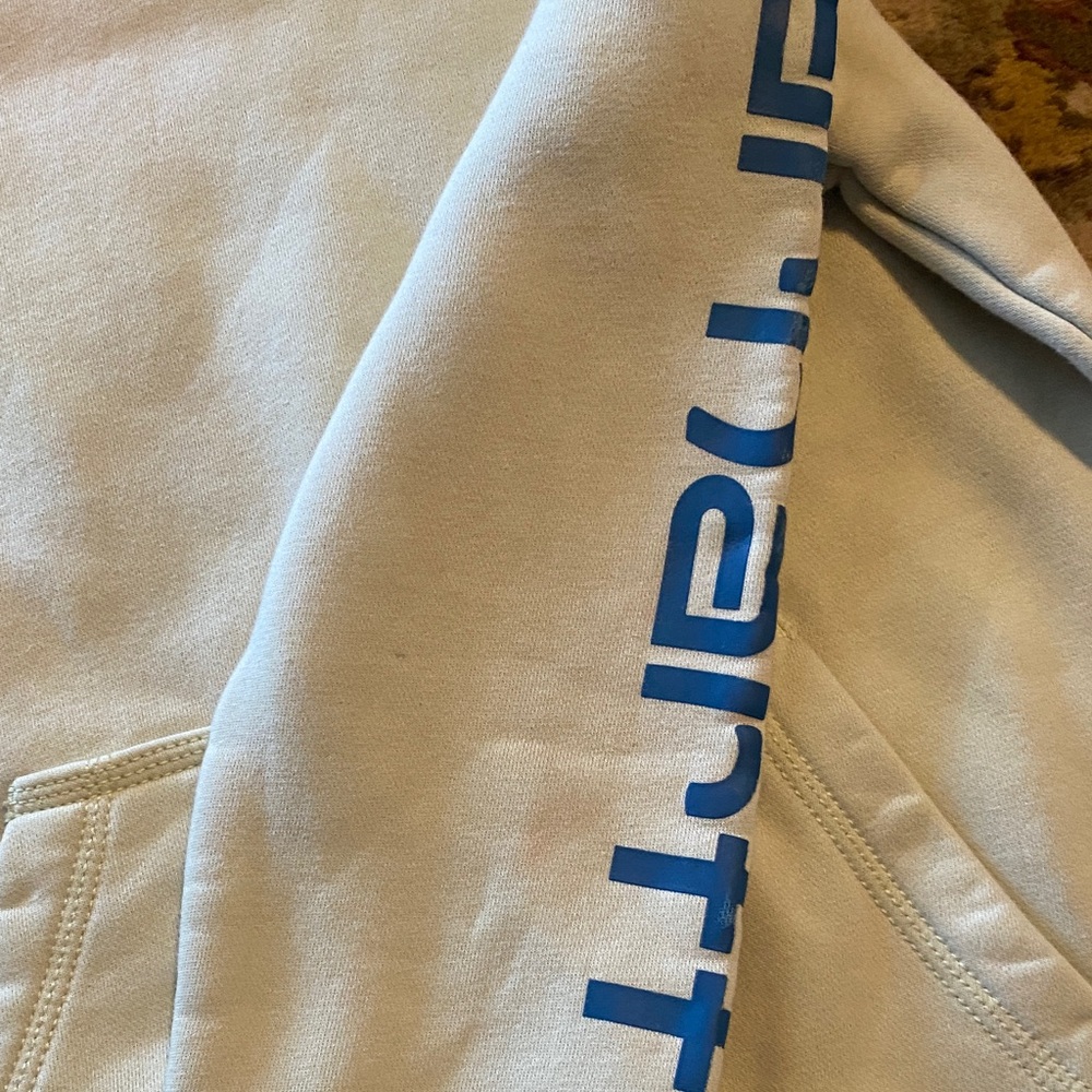 Carhartt light green Hoodie with Blue Logo and Sleeve Print XS - Picture 5 of 8